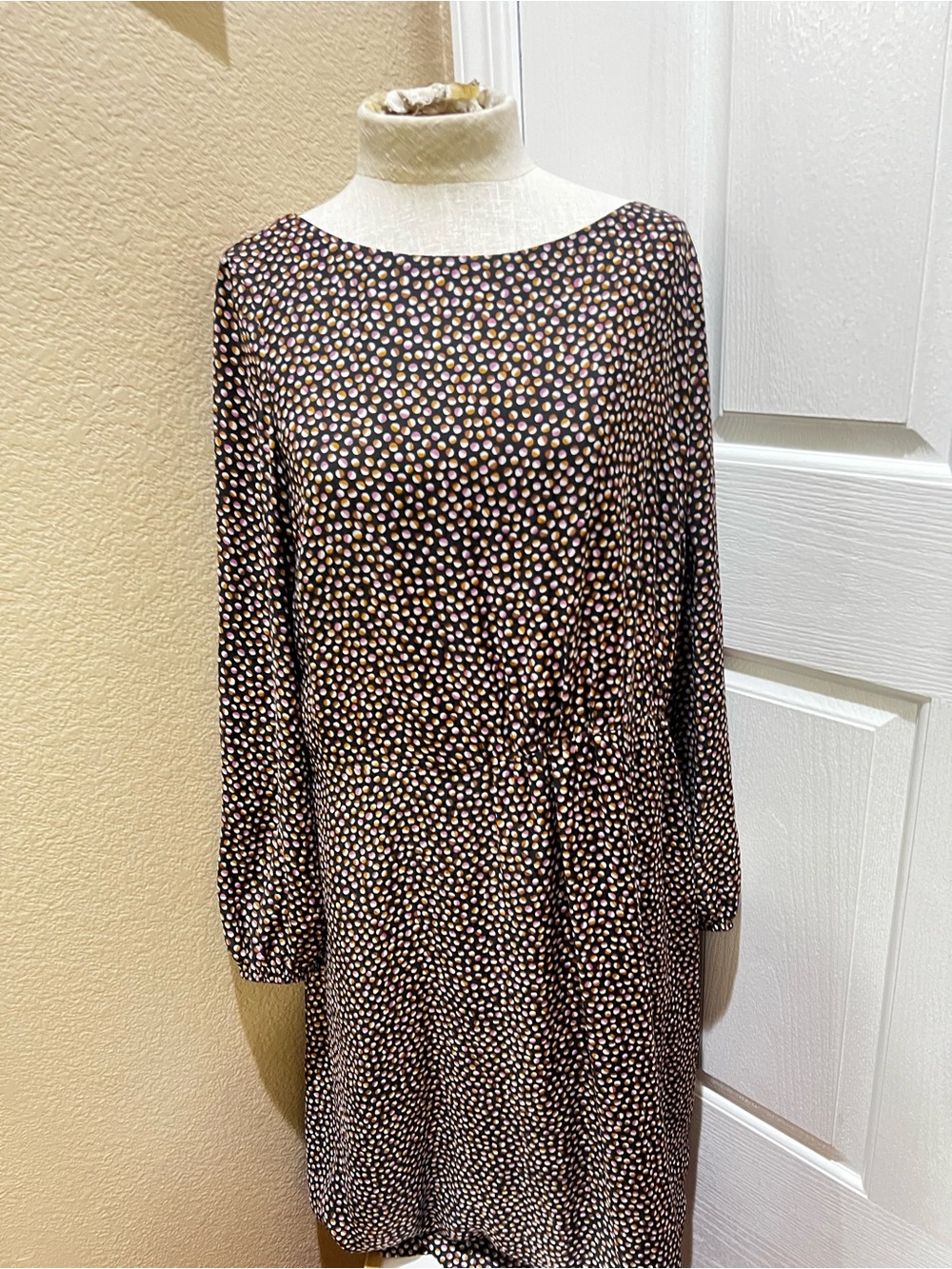 Ann Taylor Geometric Polka Dot Shift Dress Long Sleeve Mod Print Workwear